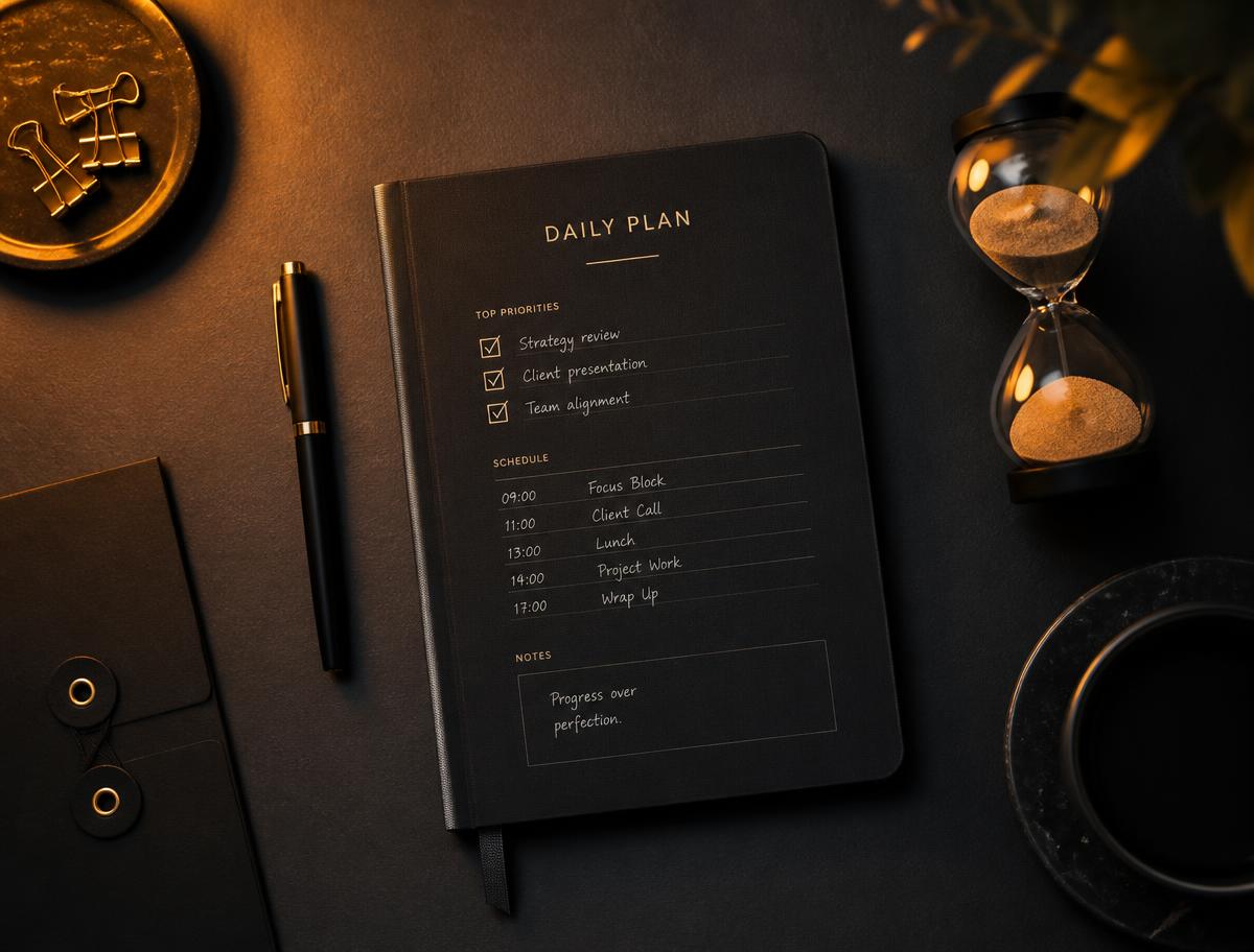 Planner de rotina diária com checklist e ampulheta